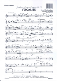 Rachmaninov Vocalise Op34 No14 Violin Solo Part Sheet Music Songbook