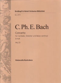 Bach Cpe Harpsichord Concerto Wq23 Vcl/db Part Sheet Music Songbook