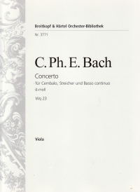 Bach Cpe Harpsichord Concerto Wq23 Viola Part Sheet Music Songbook