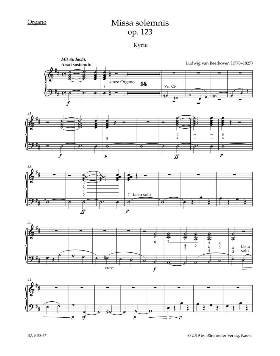 Beethoven Missa Solemnis Op.123 Organ Sheet Music Songbook