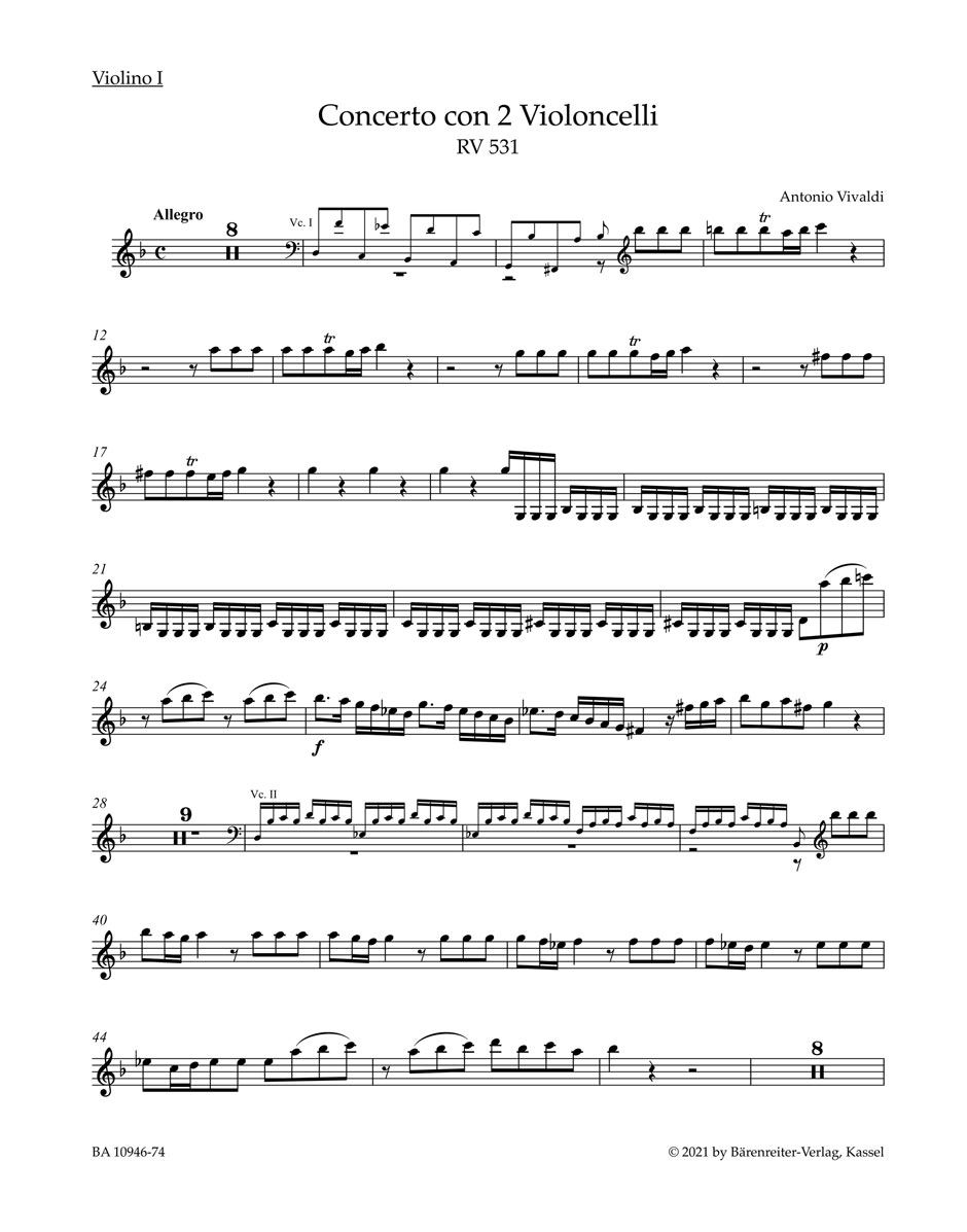 Vivaldi Concerto In G Minor Rv 531 Violin I Sheet Music Songbook
