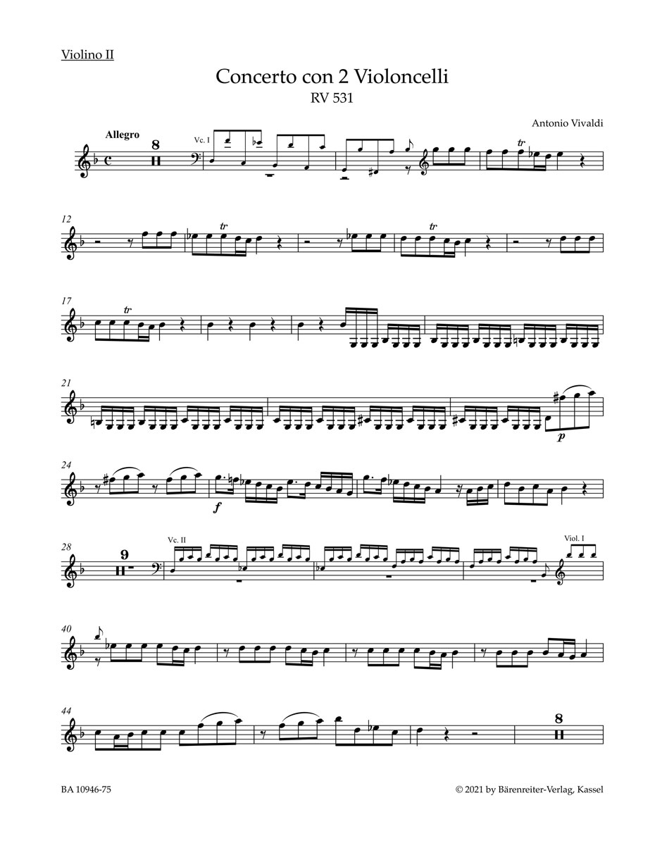 Vivaldi Concerto In G Minor Rv 531 Violin Ii Sheet Music Songbook