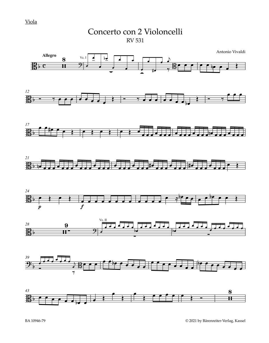 Vivaldi Concerto In G Minor Rv 531 Viola Sheet Music Songbook