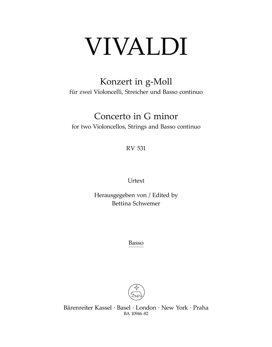 Vivaldi Concerto In G Minor Rv 531 Cello/bass Sheet Music Songbook