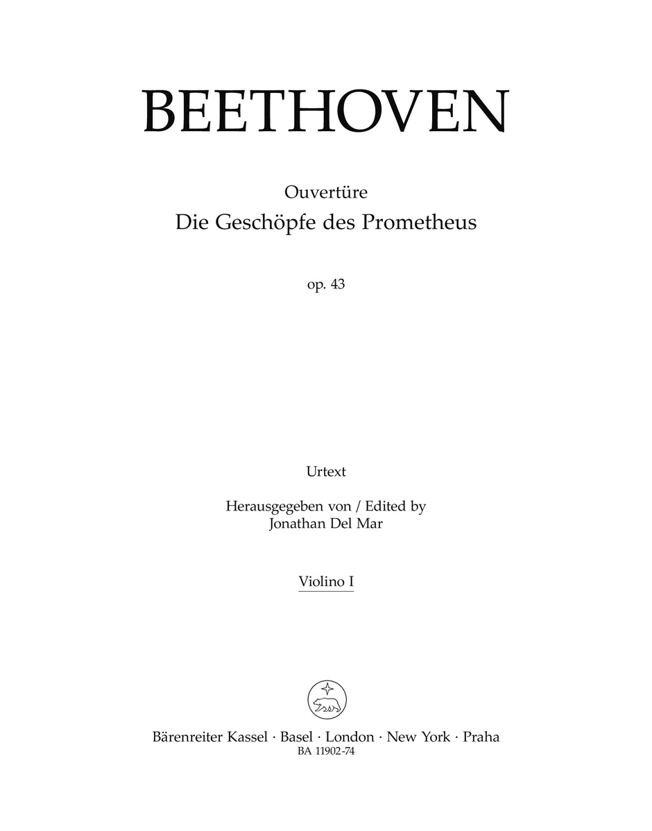 Beethoven Prometheus Overture Op43 Orchestra Vln 1 Sheet Music Songbook