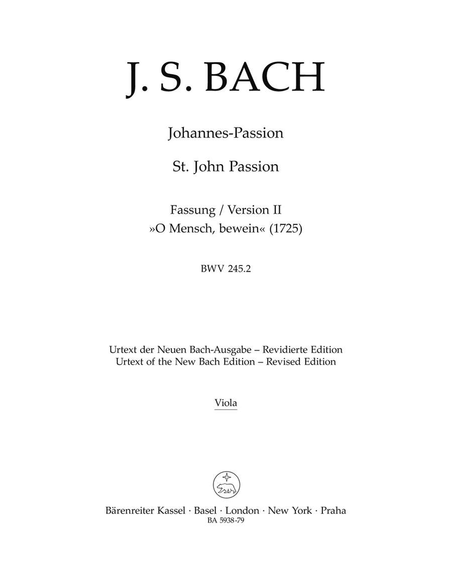 Bach St John Passion Bwv245.2 1725 Viola Sheet Music Songbook