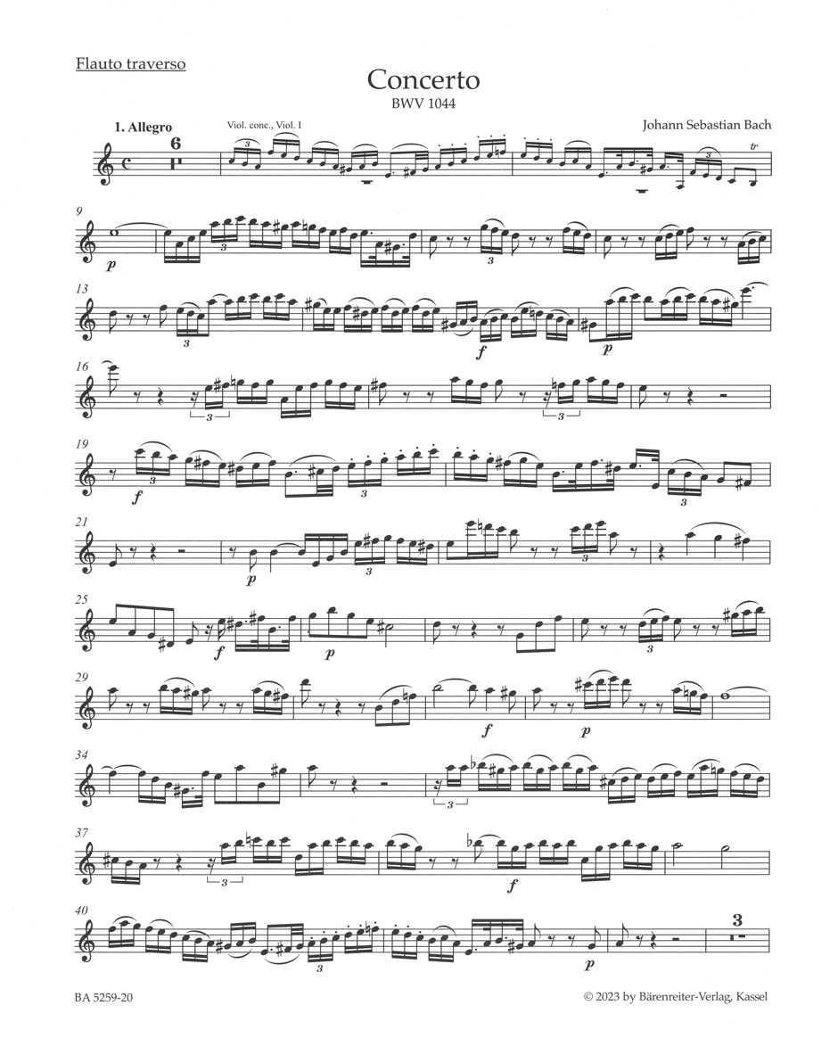 Bach Concerto In A Minor Bwv 1044 Flute Solo Part Sheet Music Songbook