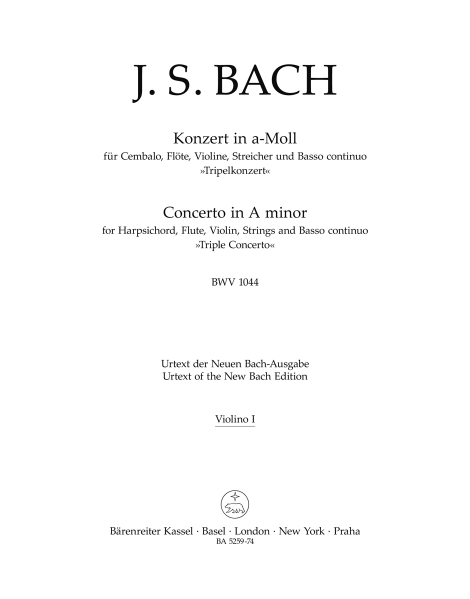 Bach Concerto In A Minor Bwv 1044 Violin I Part Sheet Music Songbook