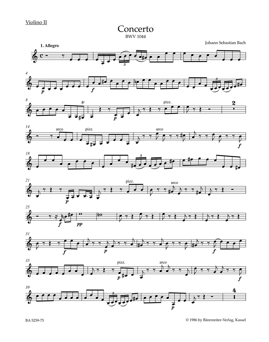 Bach Concerto In A Minor Bwv 1044 Violin Ii Part Sheet Music Songbook