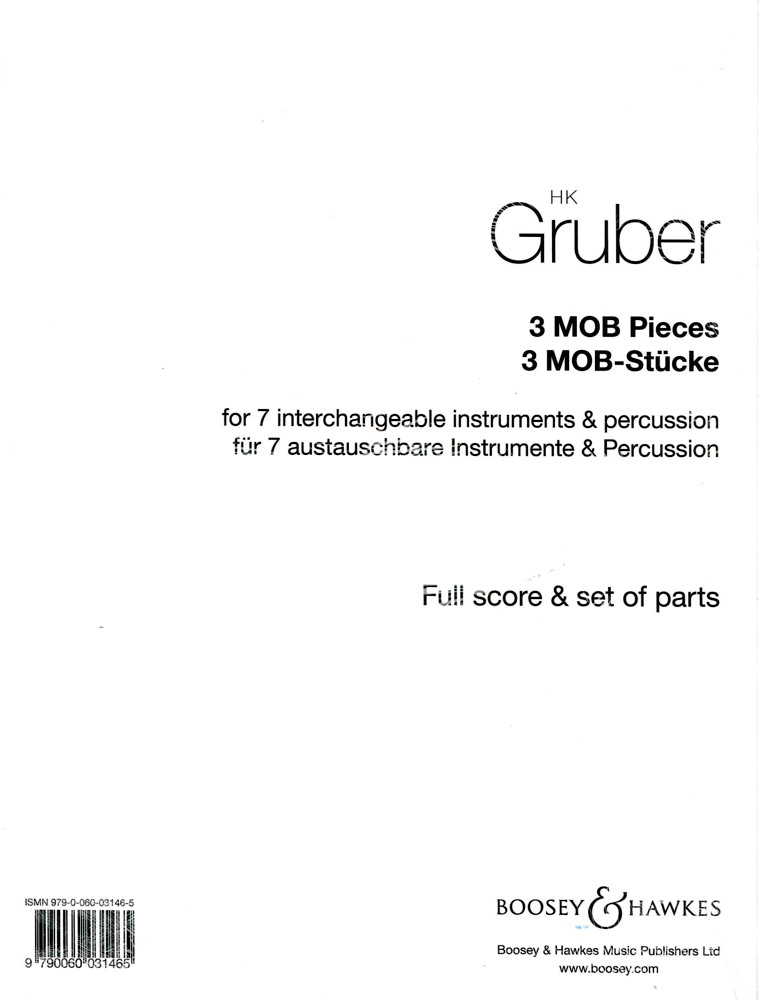 Gruber Three Mob Pieces (score & Parts) Sheet Music Songbook