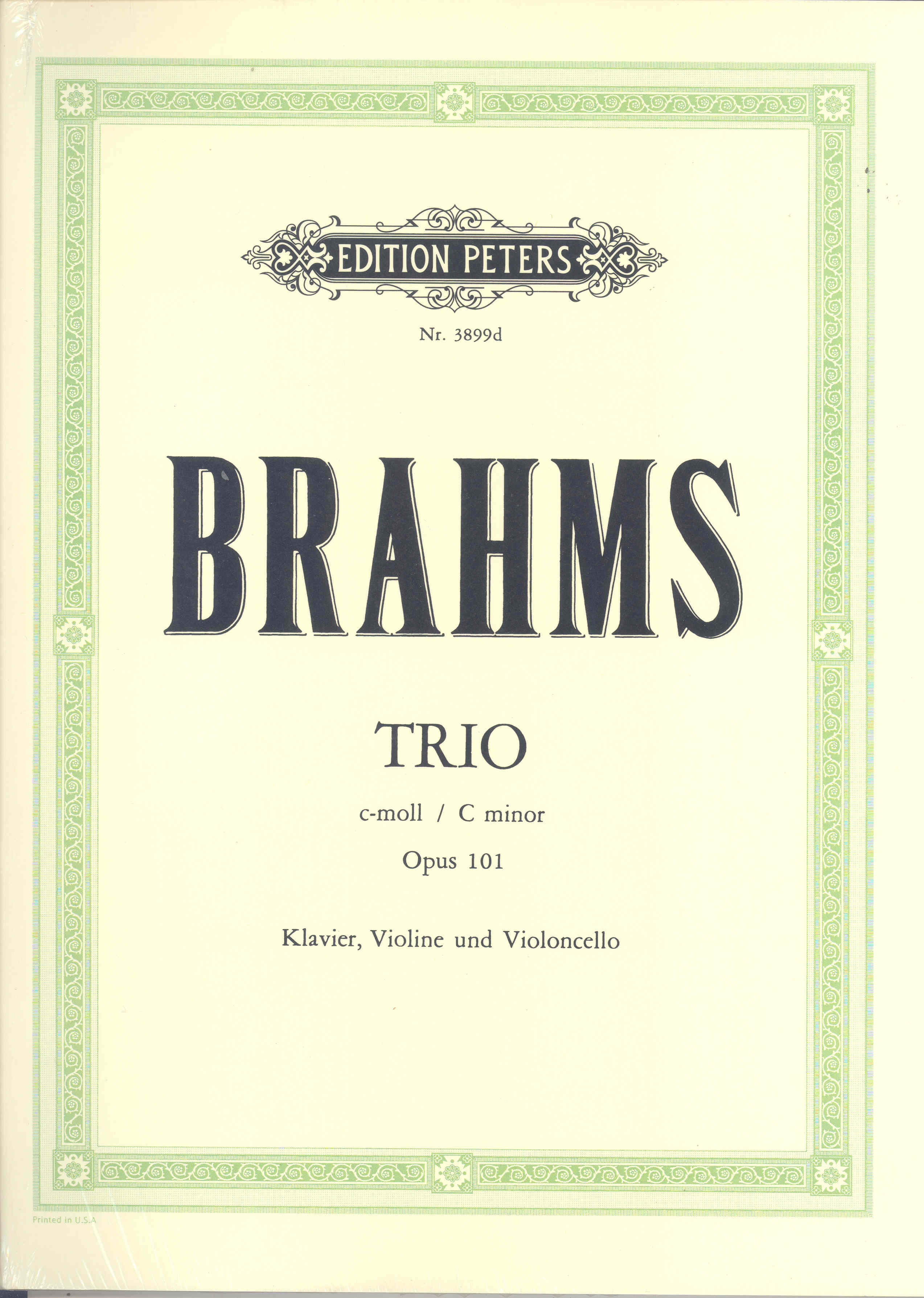 Brahms Piano Trio No 4 Op101 Cminor (pno/vln/vc) Sheet Music Songbook
