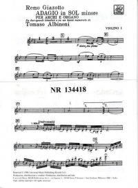 Albinoni Adagio G Minor (organ & Strings) Parts Sheet Music Songbook