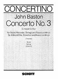 Baston Concerto No 3 G Score Tr Rec/str/bc Sheet Music Songbook