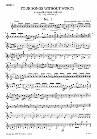 Mendelssohn 4 Songs Without Words Violin 1 Part Sheet Music Songbook