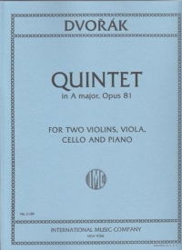 Dvorak Piano Quintet Op81 Score & Parts Sheet Music Songbook