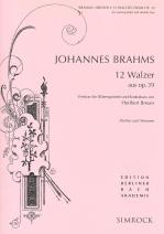Brahms 12 Walzes Op39 Wind Quintet/double Bass Sheet Music Songbook
