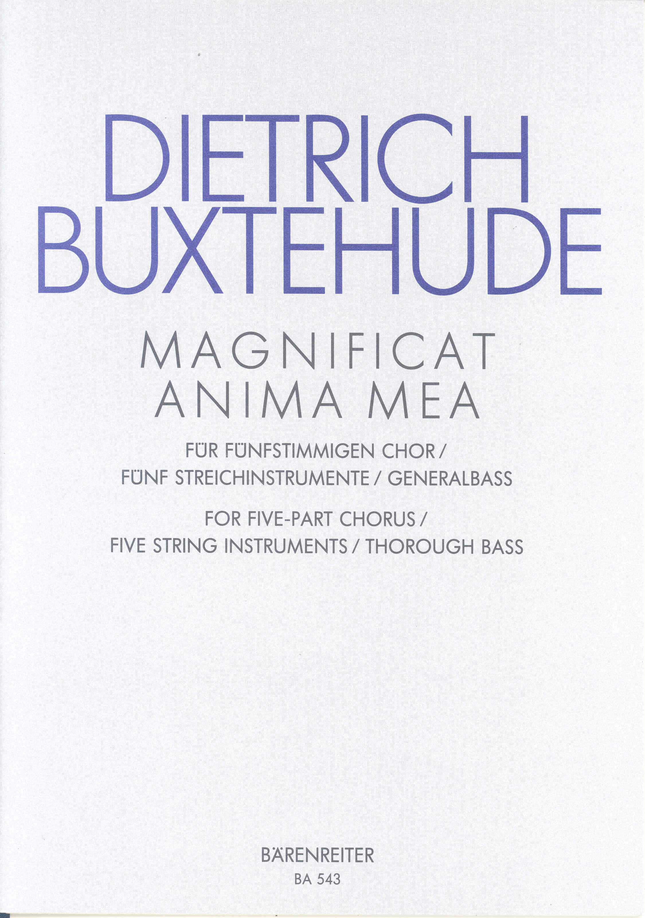 Buxtehude Magnificat Anima Mea Sc & Parts Sheet Music Songbook