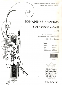 Brahms Cello Sonata Emin Op38 Vc/woodwind/bass Sheet Music Songbook