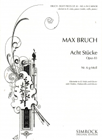 Bruch 8 Pieces No 6 Gmin Op83 (cl/vln/vla/pno) Sheet Music Songbook
