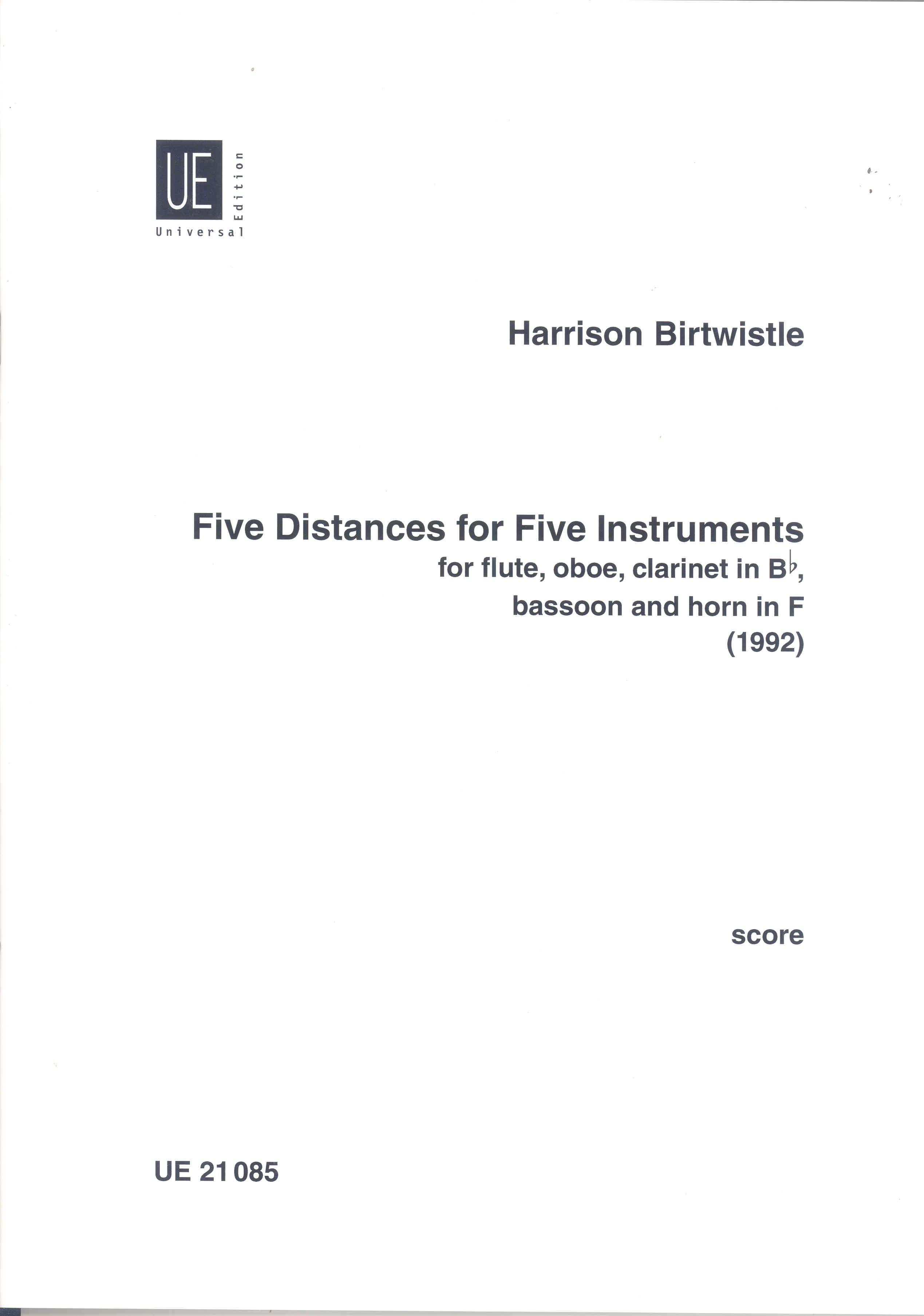 Birtwistle 5 Distances For 5 Instruments Score Sheet Music Songbook