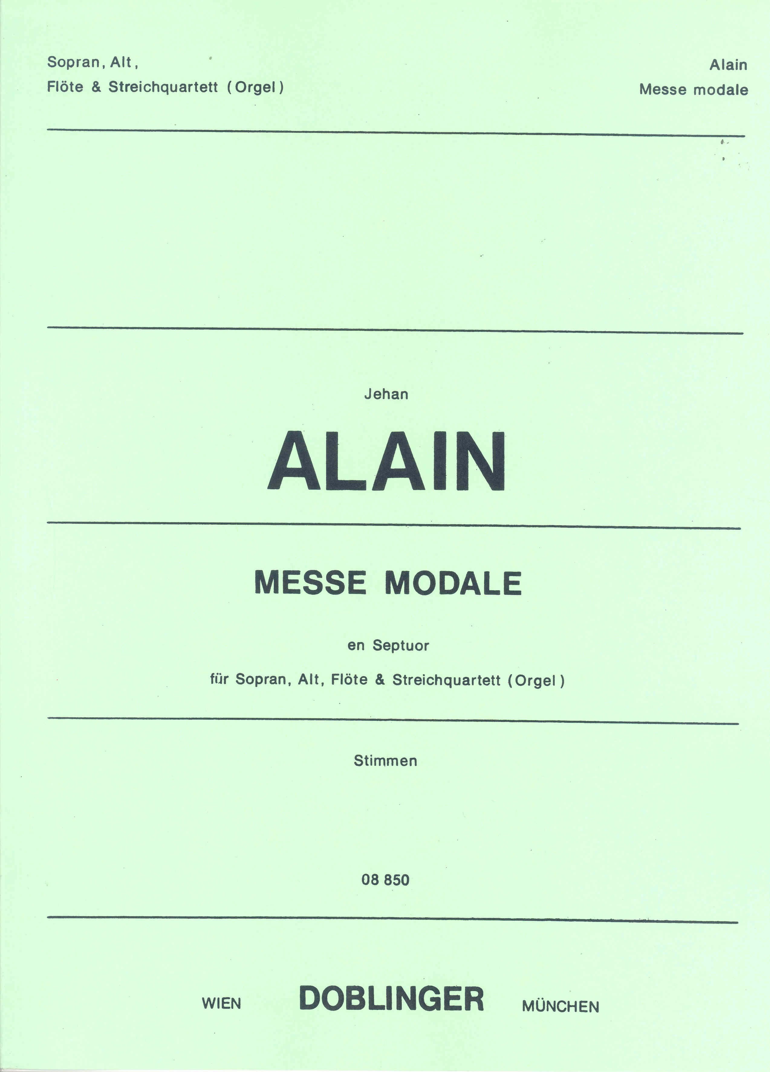 Alain Messe Modale En Septuor Set Of Parts Sheet Music Songbook