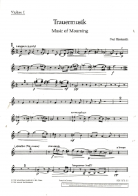Hindemith Trauermusik Viola & Strings Violin 1 Pt Sheet Music Songbook