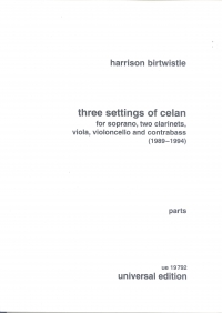Birtwistle 3 Settings Of Celan Sop & 5 Insts Parts Sheet Music Songbook