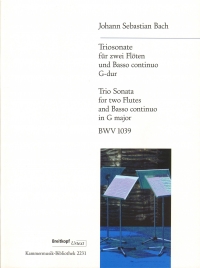 Bach Trio Sonata G Bwv1039 2 Flutes & Basso Cont Sheet Music Songbook