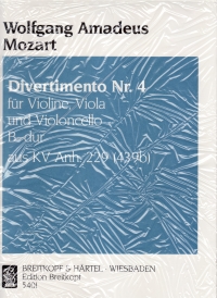 Mozart Divertimento No4 Bb Kvanh 229 Vln, Vla, Vcl Sheet Music Songbook