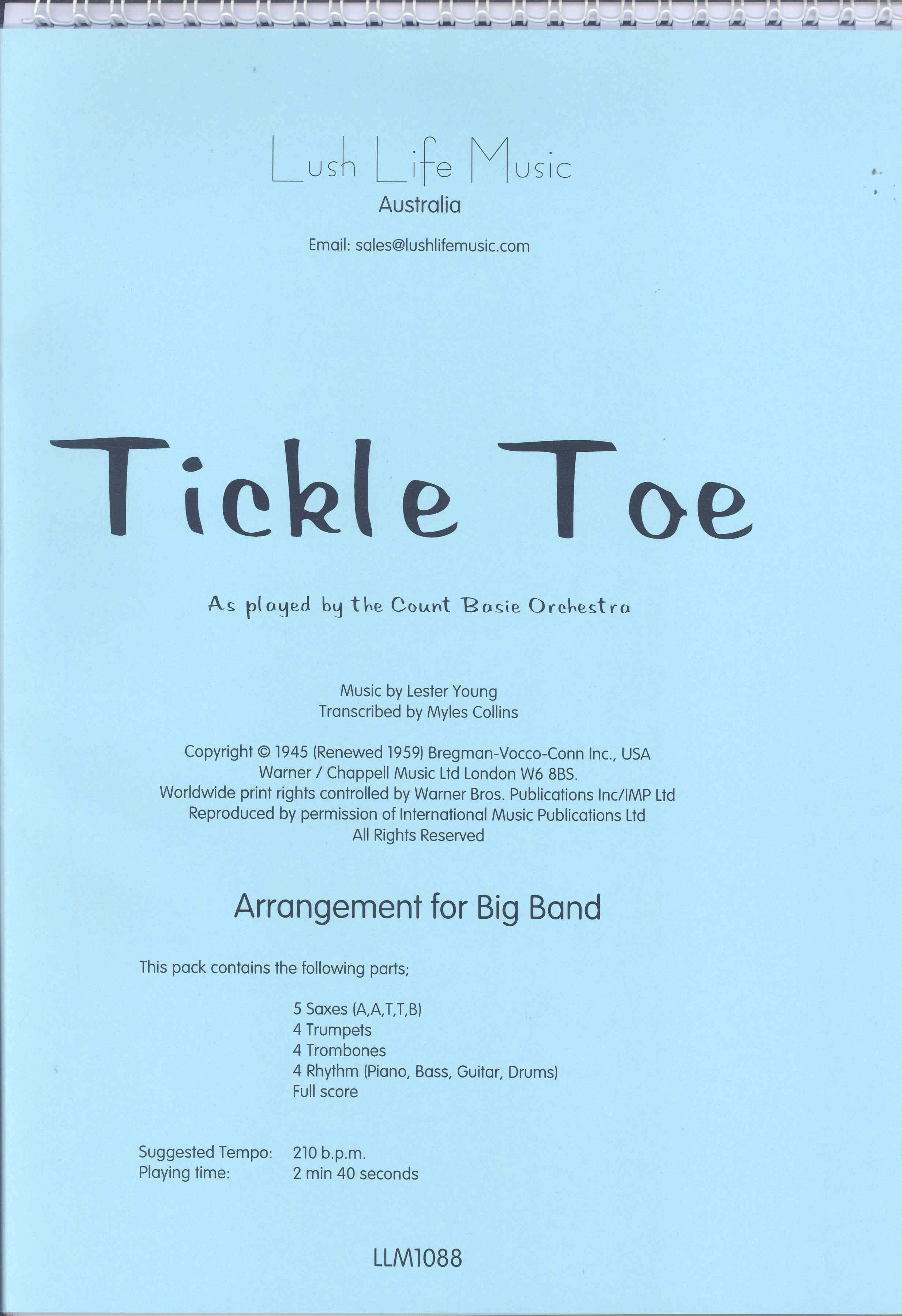 Tickle Toe Basie Collins Big Band Sheet Music Songbook