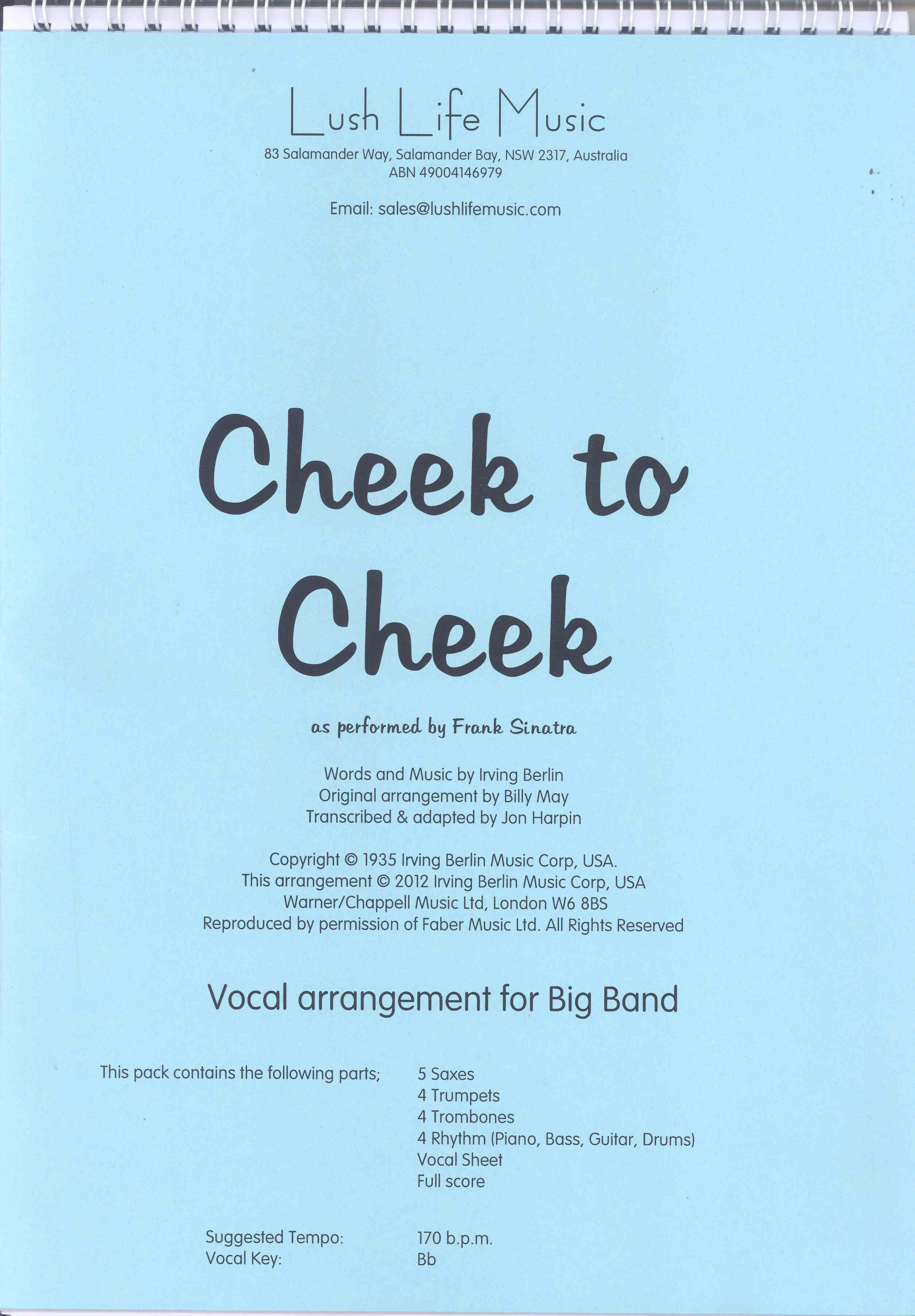 Cheek To Cheek Sinatra Big Band Score & Parts Sheet Music Songbook
