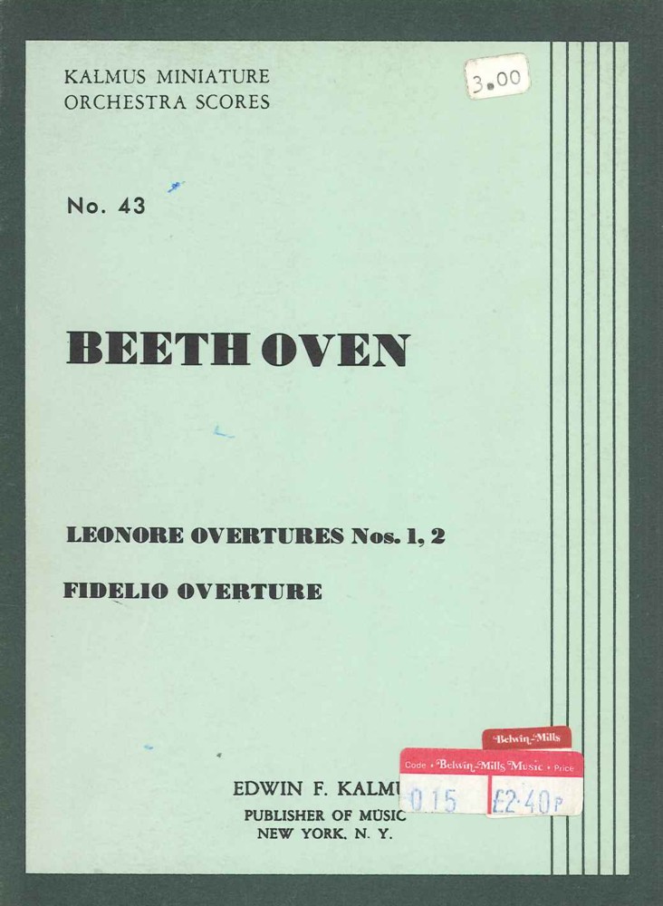 Beethoven Leonore Overtures Nos 1 & 2 & Fidelio Ov Sheet Music Songbook
