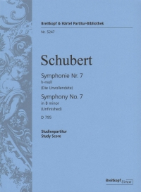 Schubert Symphony No 7 The Unfinished Study Score Sheet Music Songbook