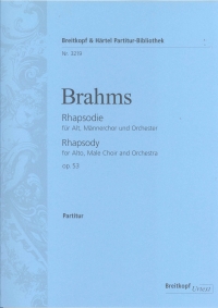 Brahms Rhapsodie Solo  Alto, Ttbb Chr & Orch Scr Sheet Music Songbook