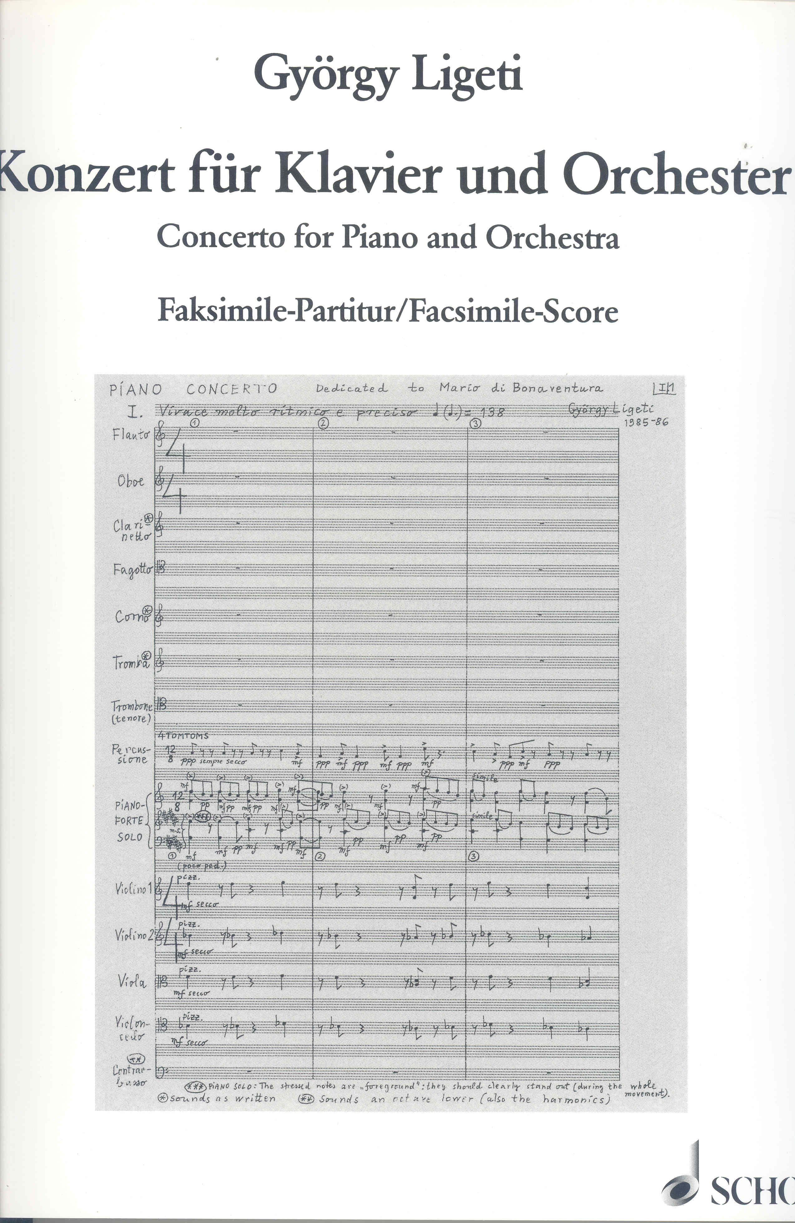 Ligeti Concerto Piano & Orchestra Facsimile Score Sheet Music Songbook
