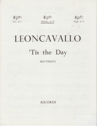 Tis The Day (mattinata) Leoncavallo Key D Sheet Music Songbook