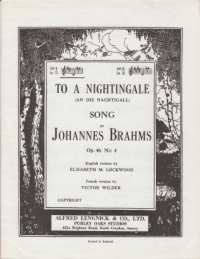 To A Nightingale Brahms Key D Sheet Music Songbook