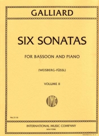Galliard Sonatas (6) Vol 2 Weisberg Bassoon &piano Sheet Music Songbook