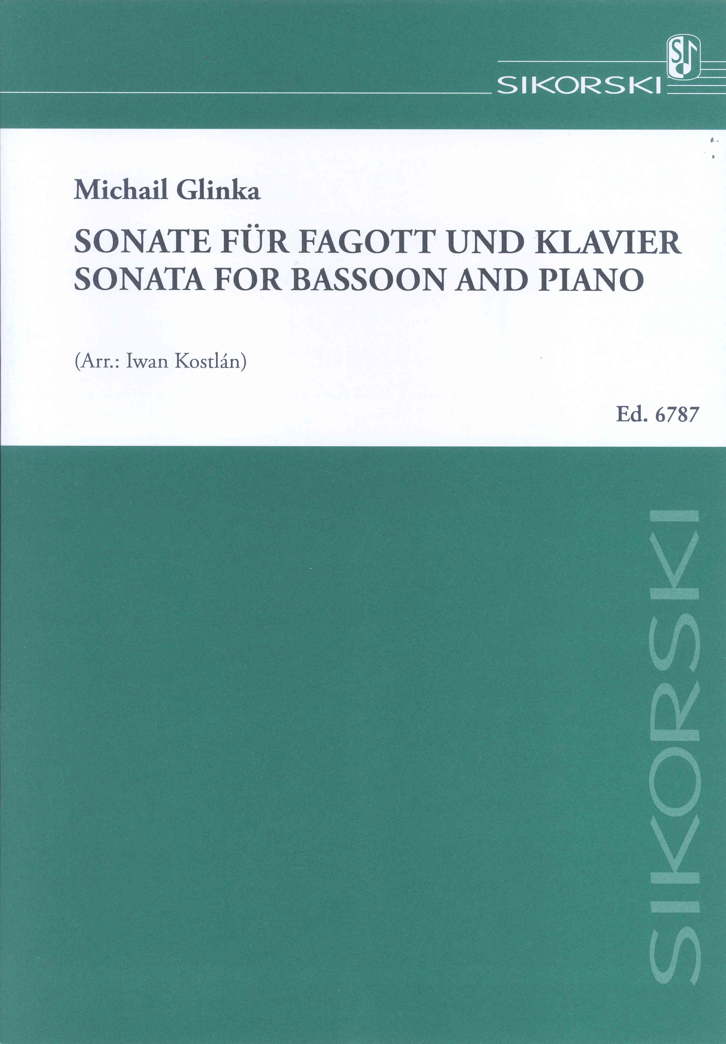 Glinka Sonata Arr Kostlan Complete Bassoon Sheet Music Songbook