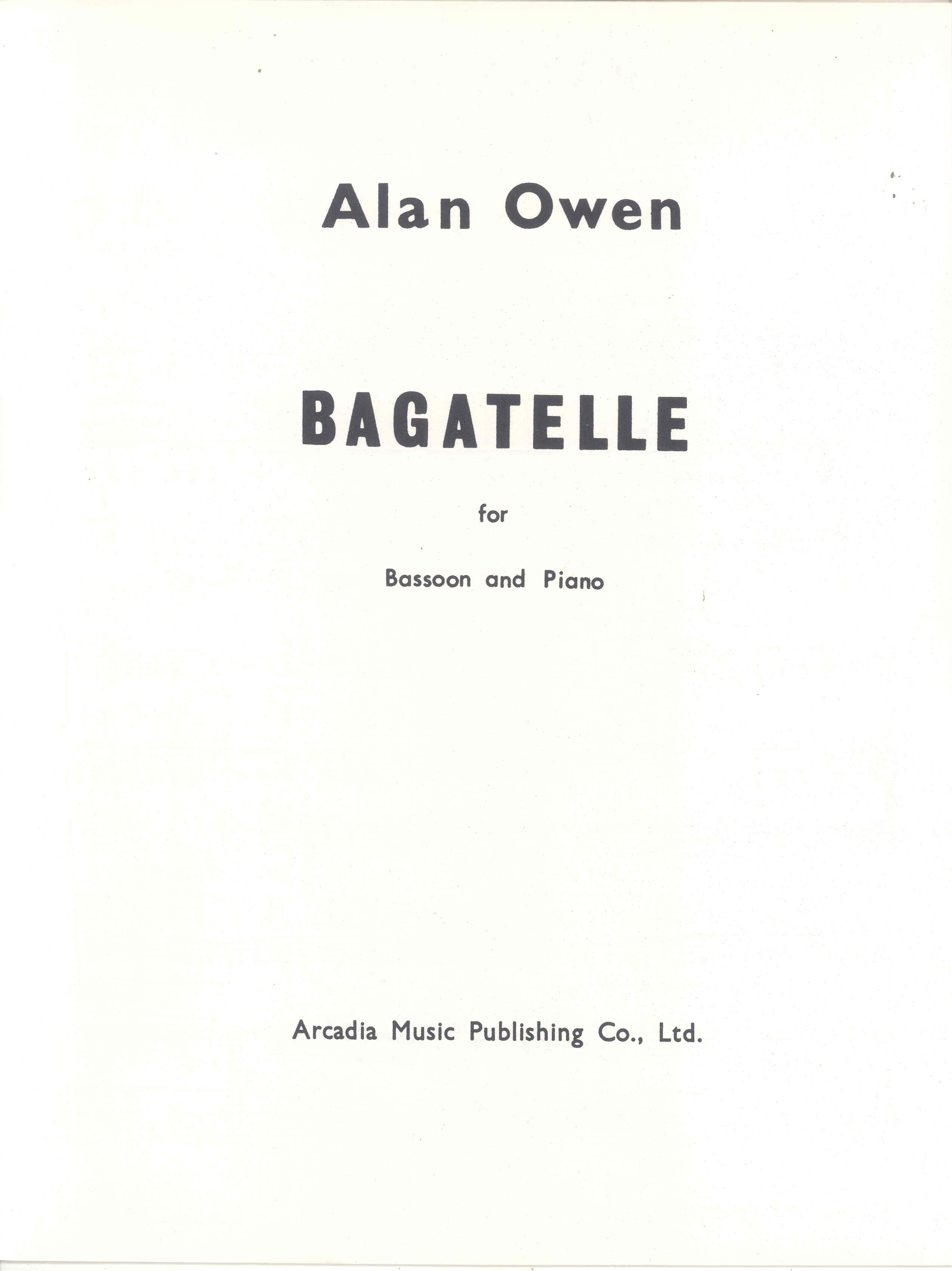 Owen Bagatelle For Bassoon & Piano Sheet Music Songbook