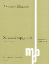 Glazunov Serenade Espagnole Op20 No 2 Cello Sheet Music Songbook