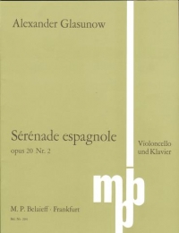 Glazunov Serenade Espagnole Op20 No 2 Cello Sheet Music Songbook