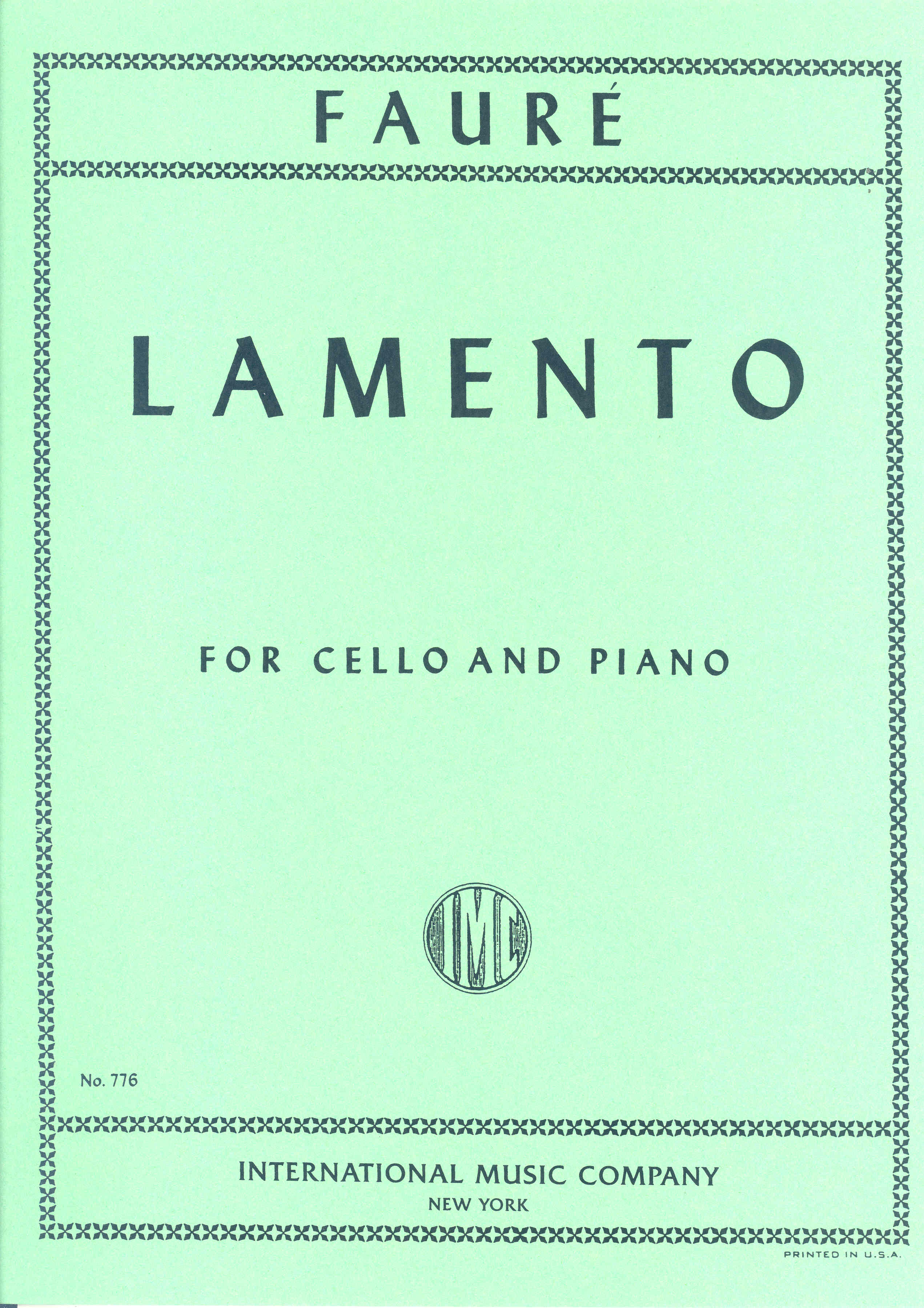 Faure Lamento Casella Cello Sheet Music Songbook