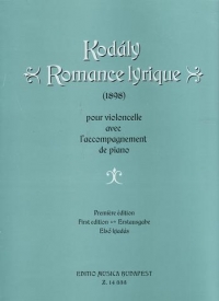 Kodaly Romance Lyrique Cello & Piano Sheet Music Songbook