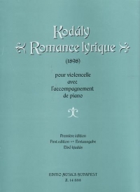 Kodaly Romance Lyrique Cello & Piano Sheet Music Songbook