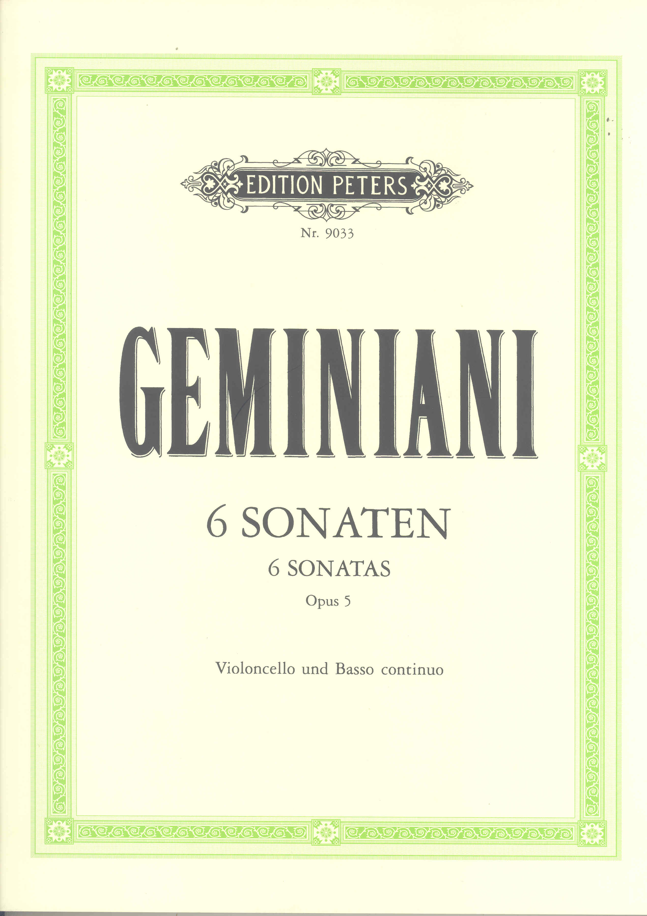 Geminiani Six Sonatas For Cello Op5 Sheet Music Songbook