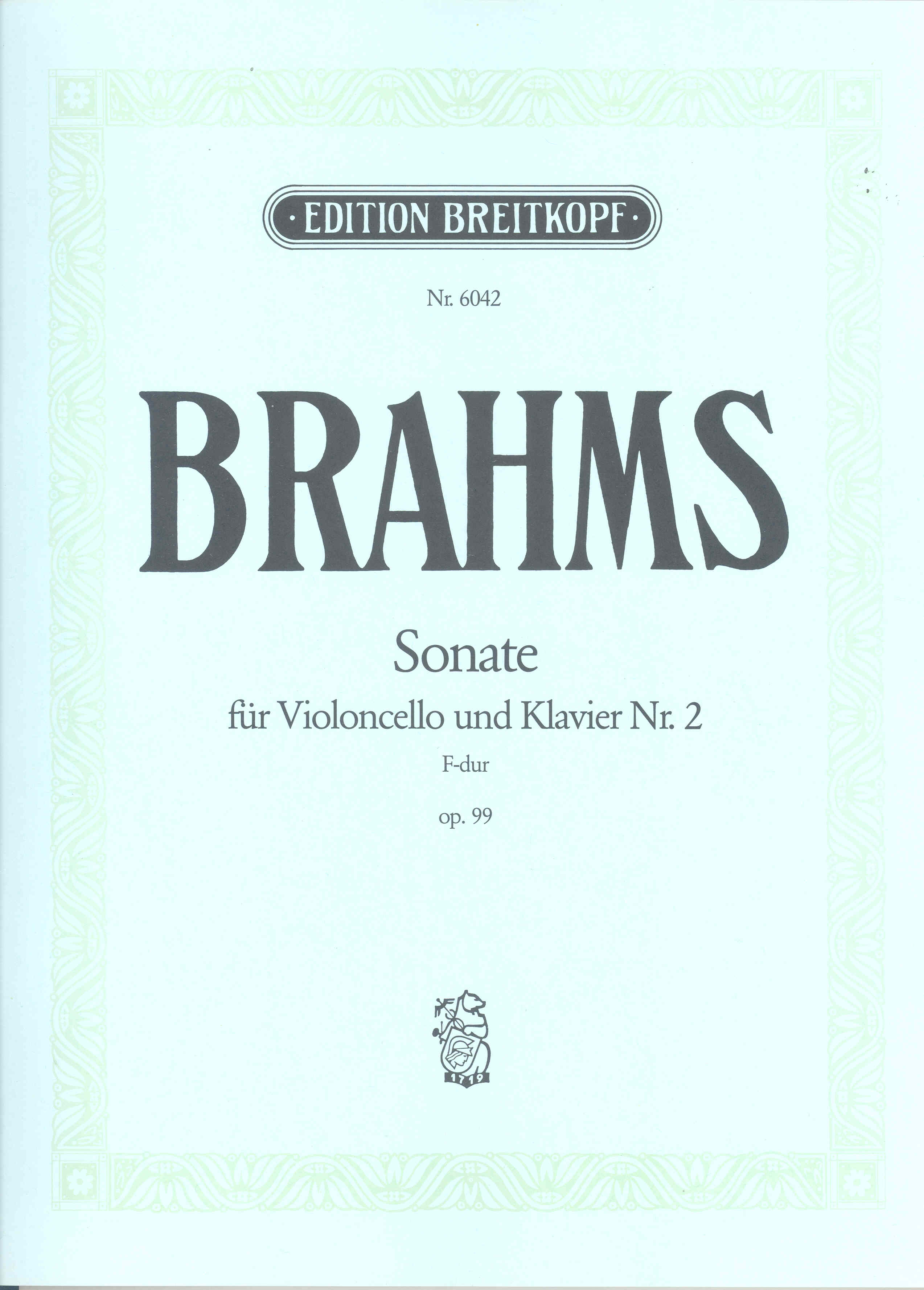 Brahms Sonata In F Major Op. 99 Cello & Piano Sheet Music Songbook
