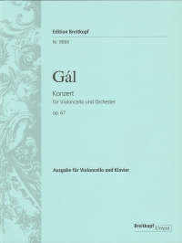 Gal Concerto Op67 Cello & Orchestra Reduction Sheet Music Songbook