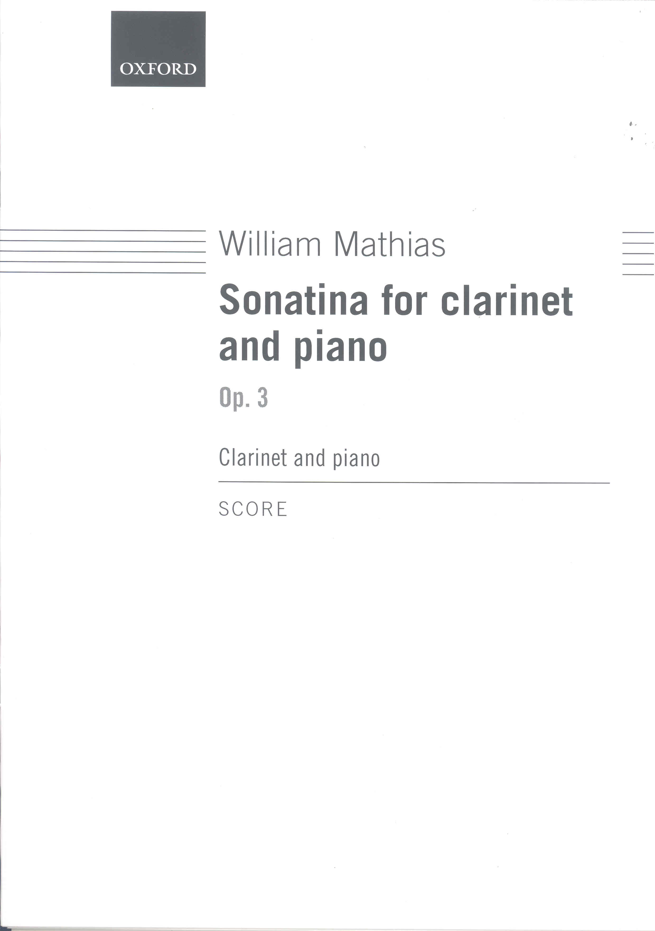 Mathias Sonatina Op3/1 Clarinet & Piano Sheet Music Songbook