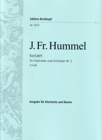 Hummel Concerto No 2 Clarinet & Piano Sheet Music Songbook